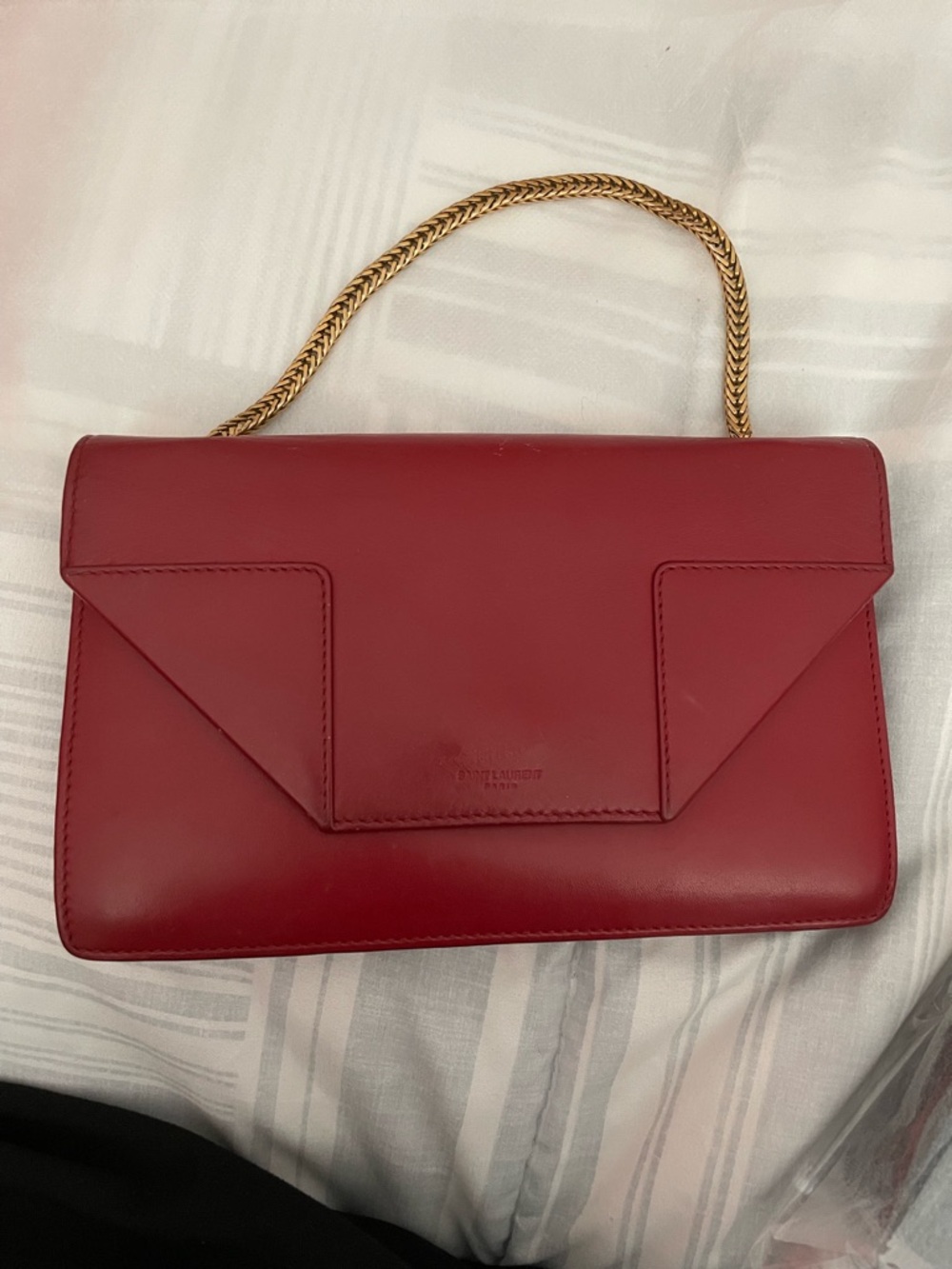 Yves Saint Laurent Red Leather Crossbody with Gold Chain